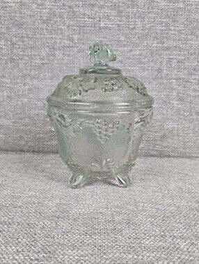 Vintage Jeanette Glass Covered Candy Dish "Harvest Grapes" Pattern Clear